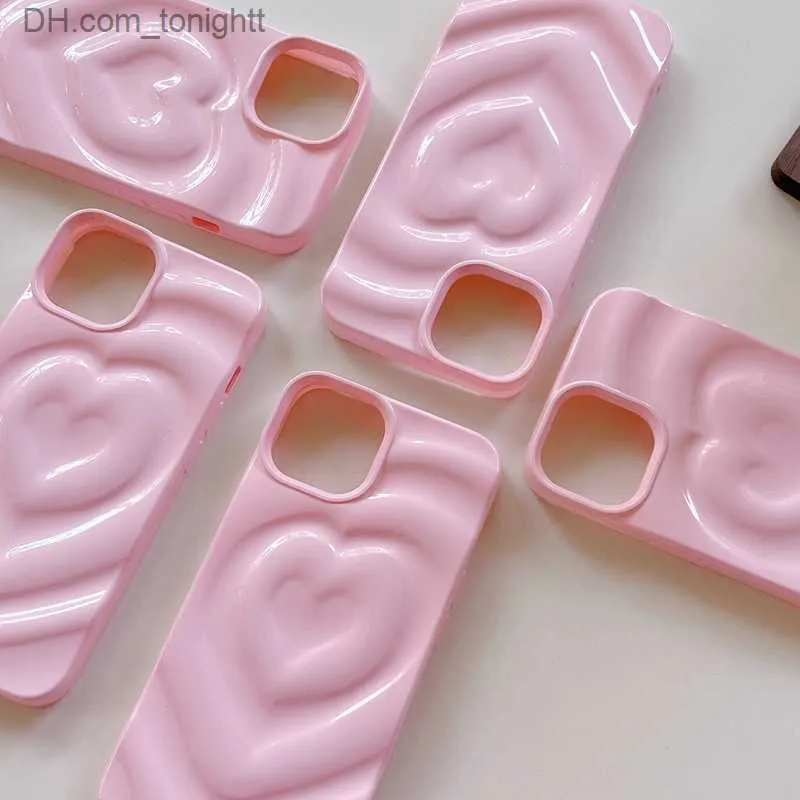 Custodie per cellulari Creative 3D rilievo texture cuore rosa adatta per custodia protettiva per iPhone 14pro 13 Q230915