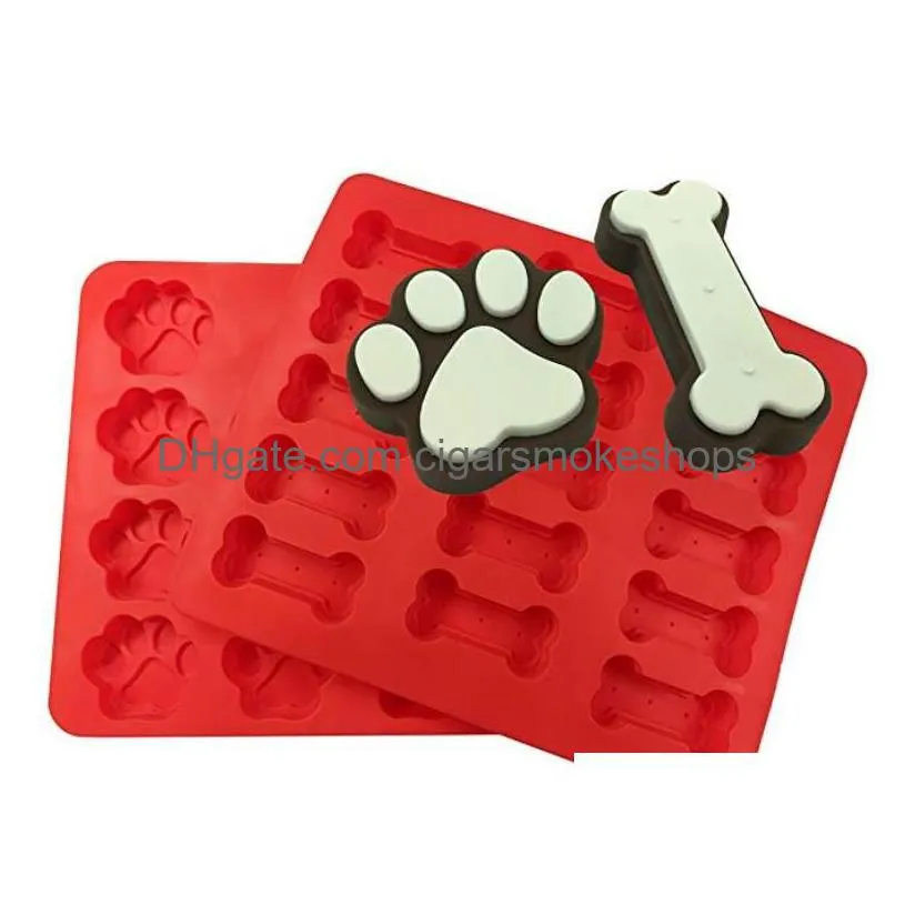 Baking Moulds Food Grade Ice Cube Trays Cooler Puppy Paw Bone Rocket Cake Pan Sile Treats Biscuit Mold Cookie Mods Cutter Red Drop Del Dhuta