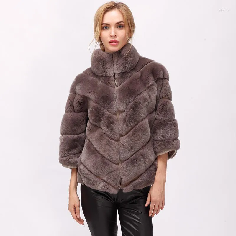 Manteau de fourrure femme Parkas véritable Rex 2023 hiver mode costume col pardessus Long