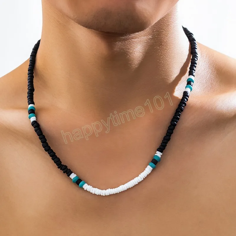 Catene di perline di legno bianche e nere Collana girocollo corta per uomo Trendy Piccole catene di perline Accessori 2023 Gioielli di moda al collo