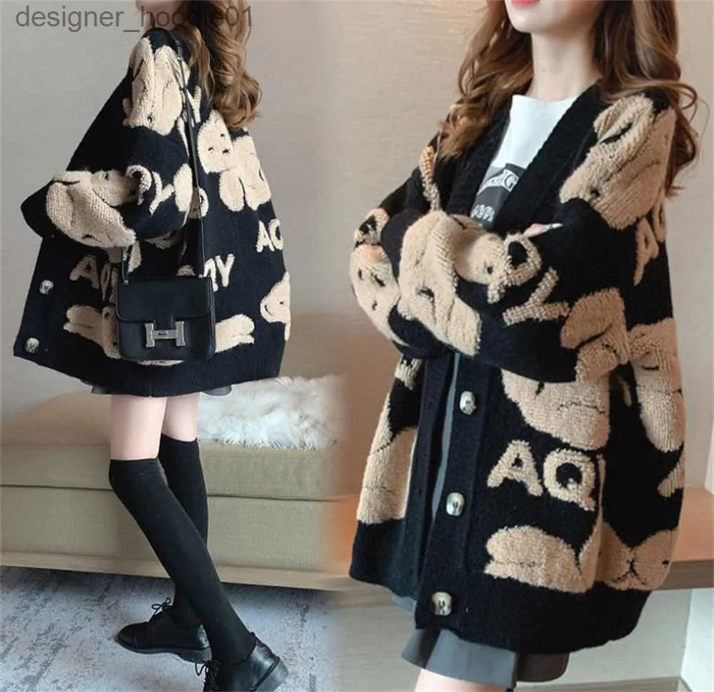Women's Sweaters Fashion Women Sweaters Knit Designer V-neck print knitted cardigan girl loose long-sleeved Sweater coat Autumn Winter Sweat Coats Size S-2XL L230915