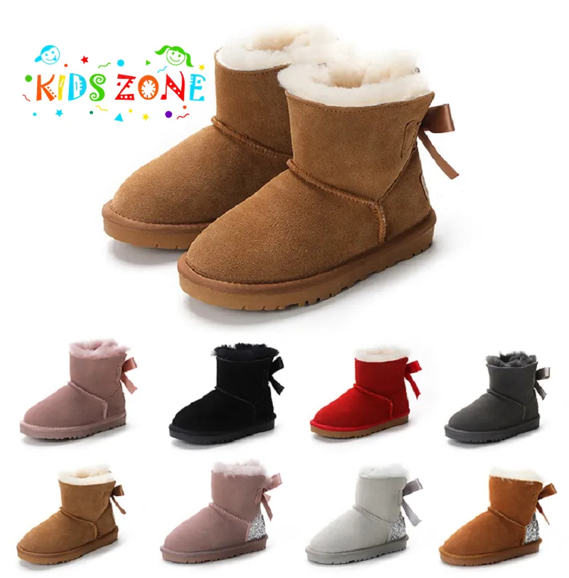 Stivali per bambini Designer Tasman Scarpe per bambini Castagna Pelle di pecora Shearling Tazz Mules Ragazza Ragazzo Ultra Mini Tomaia in pelle scamosciata Comfort Autunno Inverno scarpa con plateau uggity