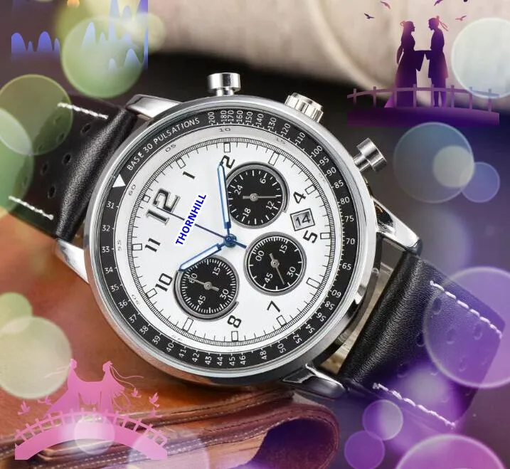 Populaire hommes trois yeux chiffres numériques cadran montres chronomètre horloge lumineuse mouvement à quartz chronographe or rose boîtier en argent toute la criminalité montre montre de luxe