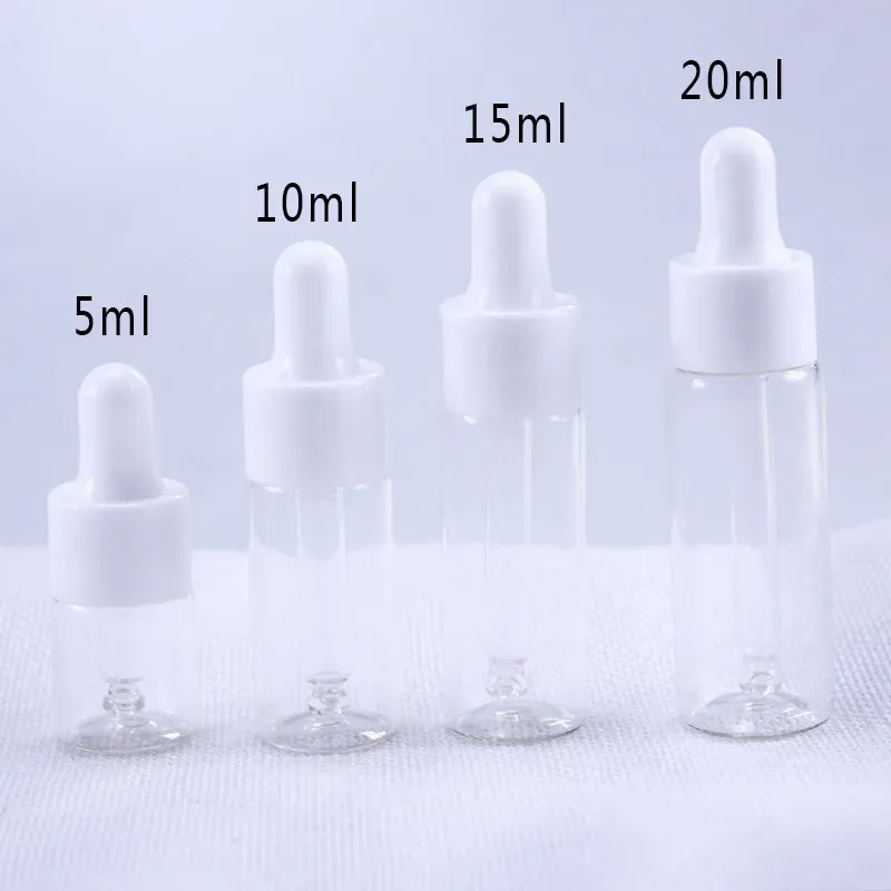 5ml 10ml 15ml 20ml clear Glass Dropper Bottle Jars Vials With Pipette For Cosmetic Perfume Essential Oil Bottles