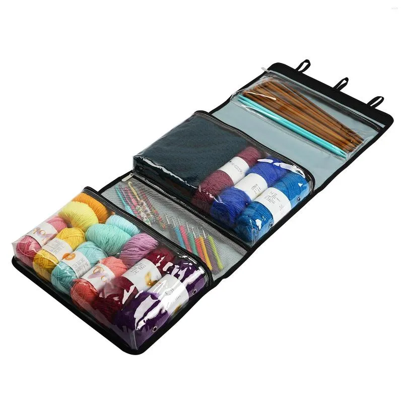 Storage Bags Yarn Bag Large Organizer For Crochet Hooks Needles Skeins Accessories Knitting Tote With 4 Clear Compartments