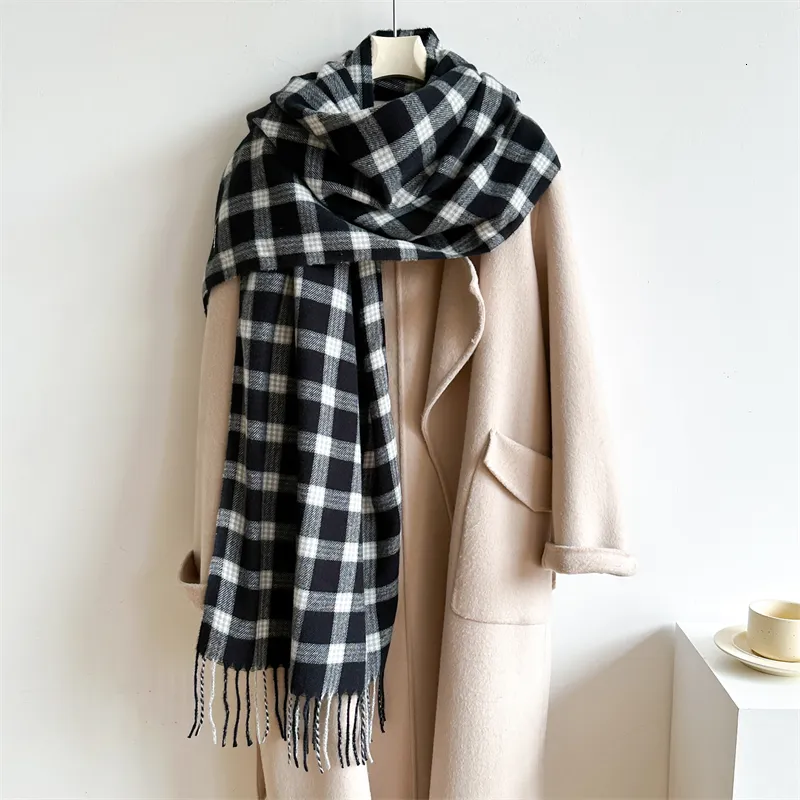 Szaliki 2023 SKARF Cashmere For Kobiety zimowy ciepły koc szalowy duży frędzle żeńska poncho elegancka w kratę echarpe bufanda paszmina 230914