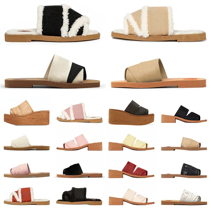 Designer Slides sandal Slippers Beach Classic Flat Sandal Luxury Summer Lady Canvas Flip Flops Men Women Woody Mules Famous Beach Sliders Free Shipping