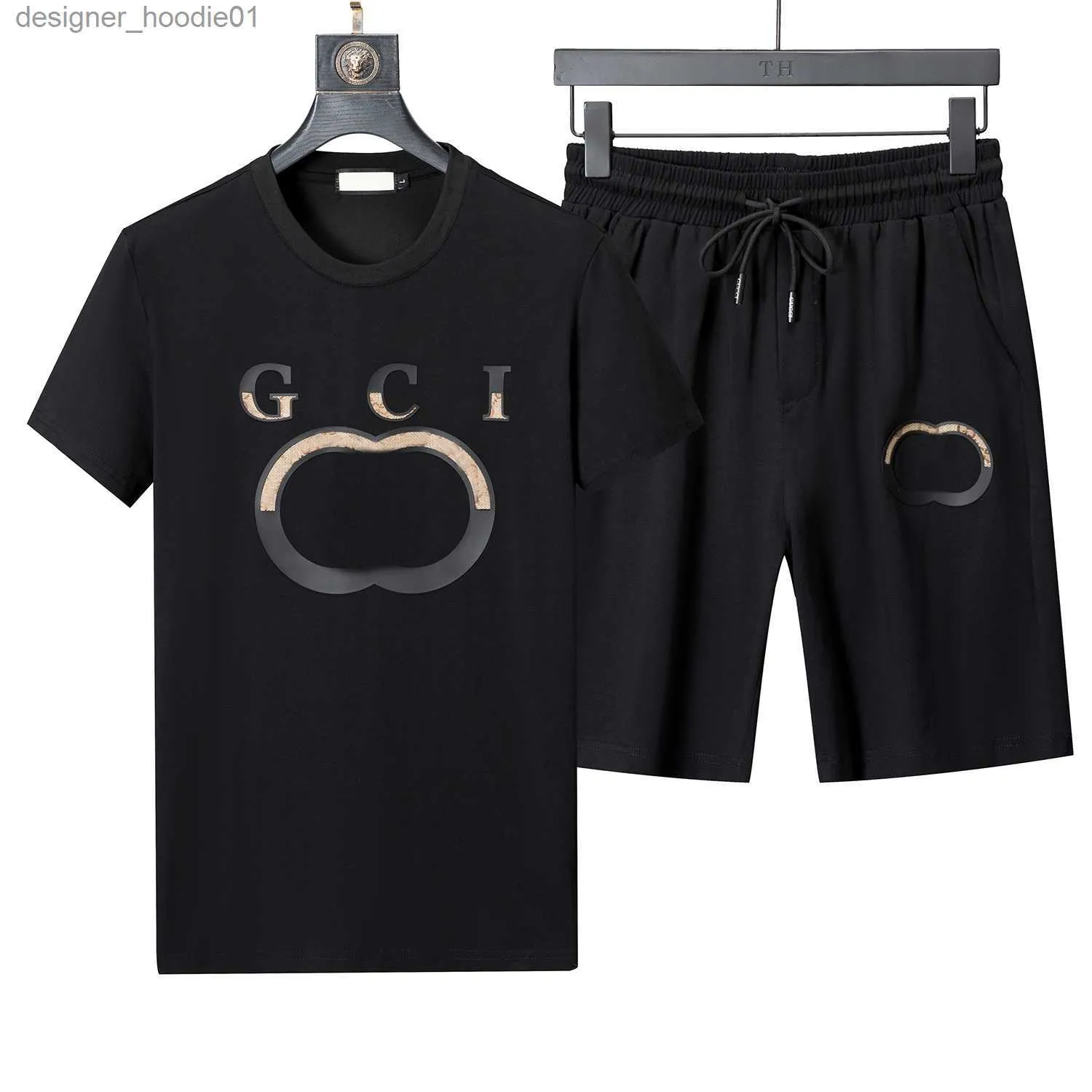 Chándales para hombre Camisetas para hombre Chándales Diseñador de lujo de verano Conjunto de impresión Carta Negro Blanco Gris Color del arco iris Deportes de verano Moda Cordón de algodón Top Manga corta