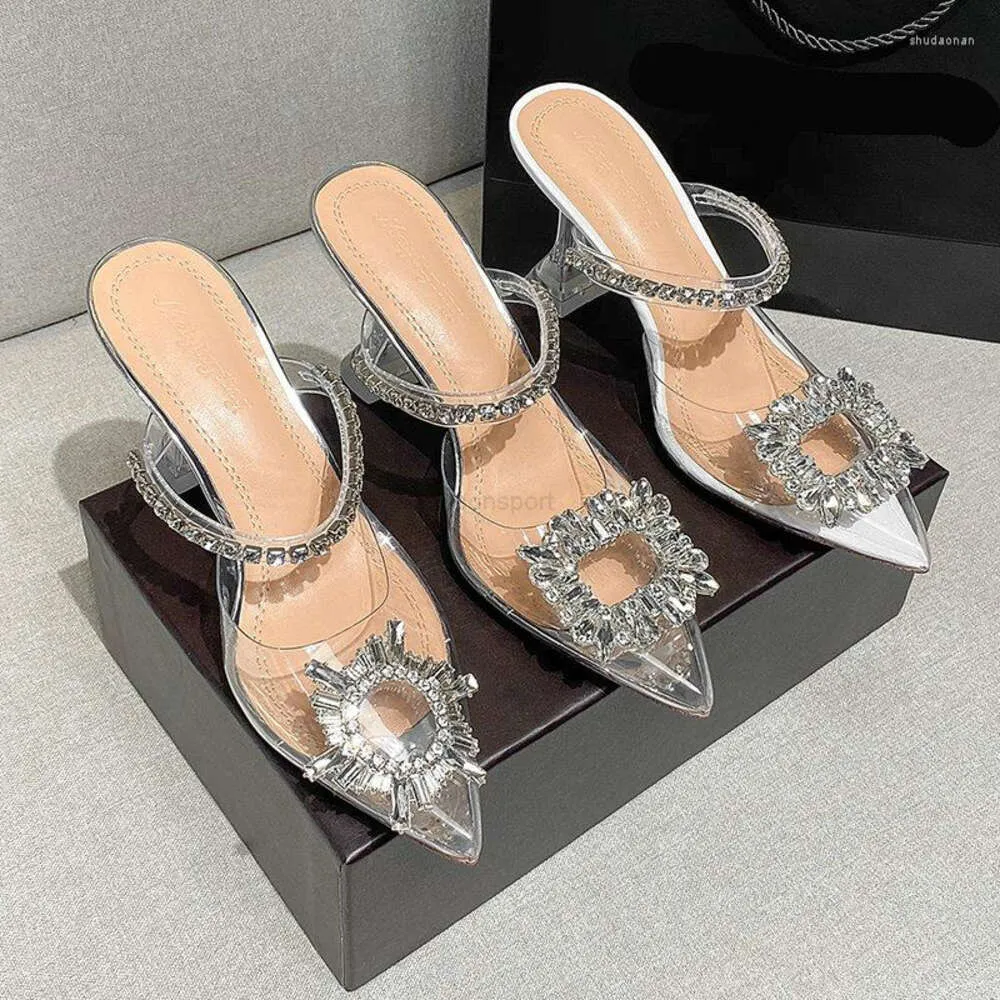 Hausschuhe Strass Transparente High Heels Kristall Sandalen Frauen Weibliche Sommer Draußen Tragen Baotou Halb Mode Dias