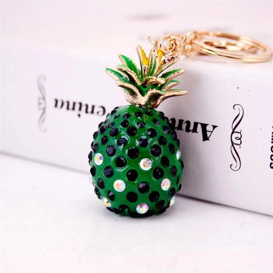 3D Ananas Kształt Klawisz Kolkowy stop ze stopu rhinestone owocowy metal metalowy homar zapięcie klęska bolejna mody samochodowy Kluczowy pierścień Blucz 3PC262R