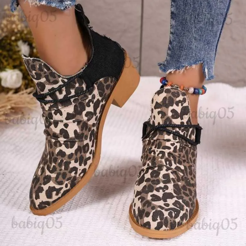 Stivali Donna Leopard Chelsea Stivali invernali Chunky Stivaletti sexy Scarpe di marca Scarpe 2023 Nuovo designer Tacchi medi Goth Moto Botas babiq05