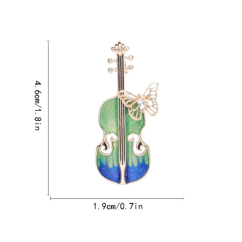 New Elegant Violin Brooch for Women Crystal Musical Hijab Lapel Pins Suit Scarf Flower Brooch Jewelry Accessories