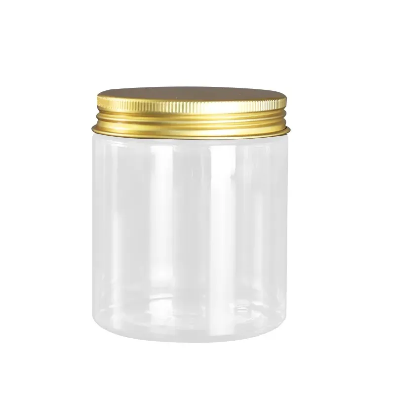 Dia.68mm PET Clear Plastic Empty Bottle Cosmetic Packaging Hair Wax Pot Plastic Cap Aluminum Lid Food Candy Flower Tea Jars Containers 150ml 200ml 250ml
