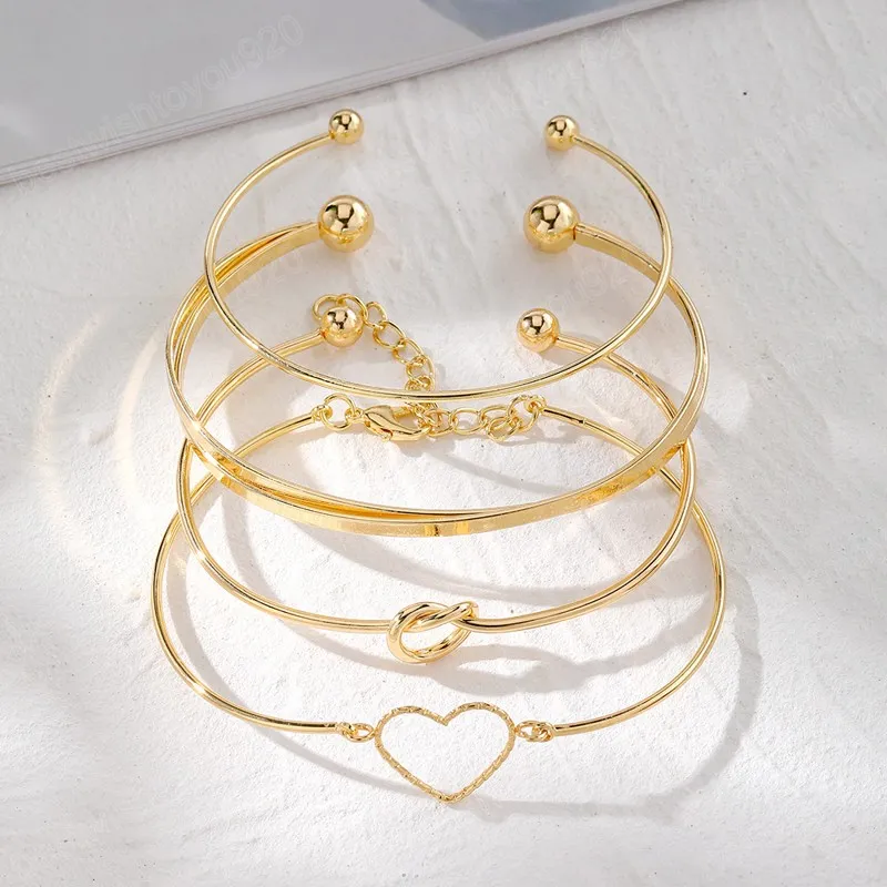set Heart Knot Bangles Bracelet for Women Luxury Gold Plated Cuff Bracelet Bangles Jewelry Pulseras Mujer