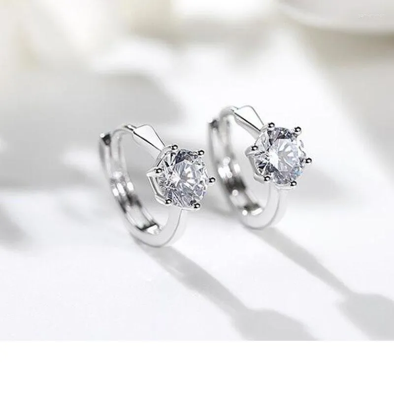 Stud Earrings Silver Plated Six Claw Zircon Heart Arrow Round Ear For Women Gift