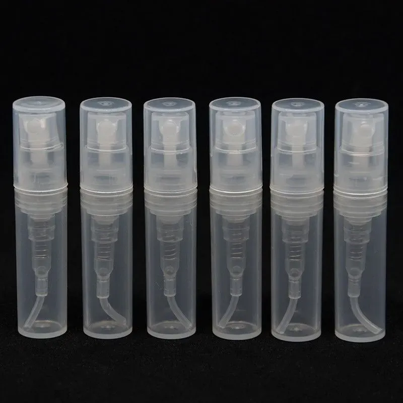 wholesale 500pcs 2ml 3ml 5ml Mini Plastic Spray Perfume Mouthwash Atomizer Clear Refillable Toner Pump Spray Empty Oil Bottle Tube Travel LL