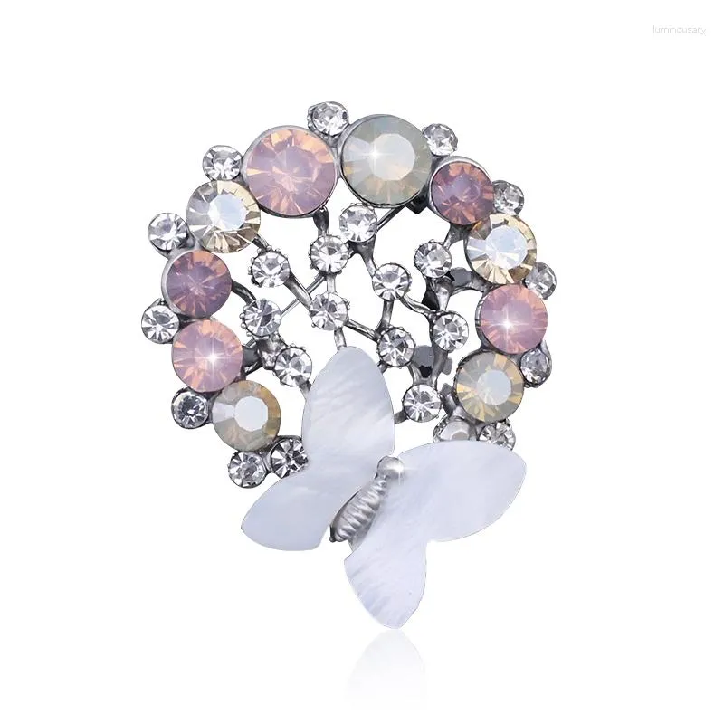 Brooches TANGTANG Butterfly Brooch For Girl Lovely Flower Shell Buuterflies Pink And Baby Blue Opal Stones Silver Plated