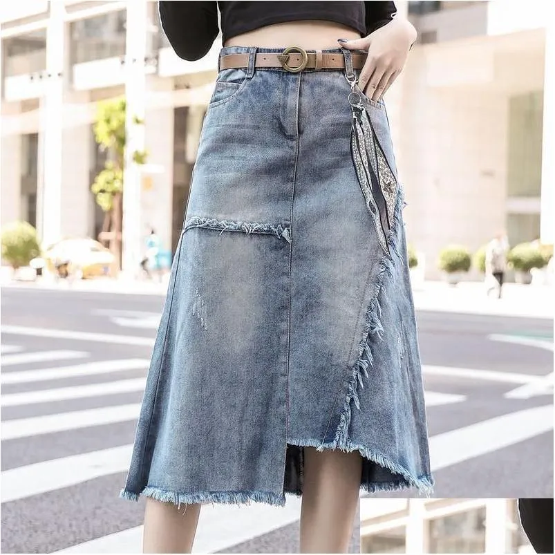 Skirts Plus Size 5Xl Denim Skirt Women Womens Summer Y Mid High Waist With Belt Jean Female Jupe Falda Fashion 11 Drop Delivery Appare Dhmzz