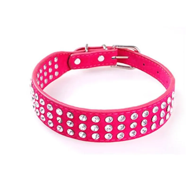 Dog Collars Leashes Pu Leather Adjustable Pet Collar Rhinestone Neck Lead Necklace Pink Pets Pomeranian Collare Cane Leash Dogs Ee Dhyse