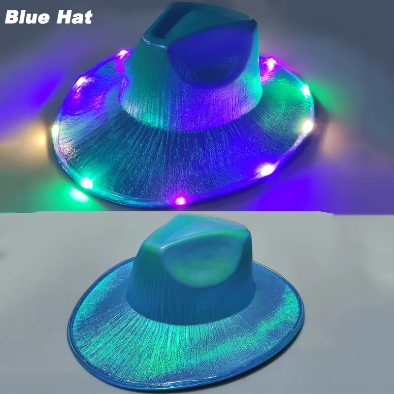 LED Colorful Light Up  Hats Neon Sparkly Space Light Up Cowgirl Hat Holographic Rave Fluorescent Hats Costume Party