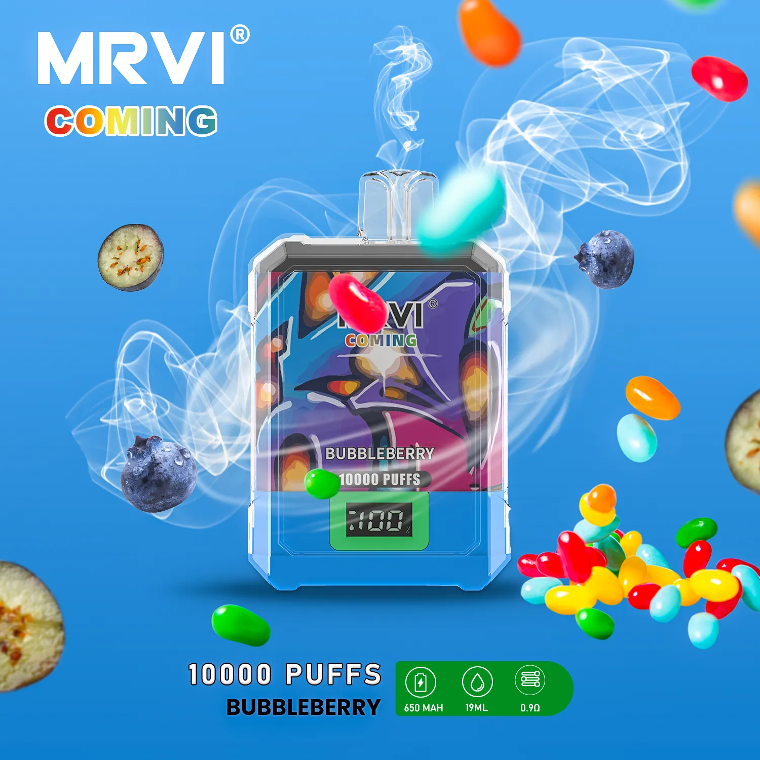 Original MRVI COMING 10000 Puffs E Cigarros Descartáveis 12K Puff Vape Pen Tela de exibição de Cigs Eletrônicos Tela de Malha Bobina Pod Bateria Recarregável 0% 2% 3% 5% Vapor 48 Sabores