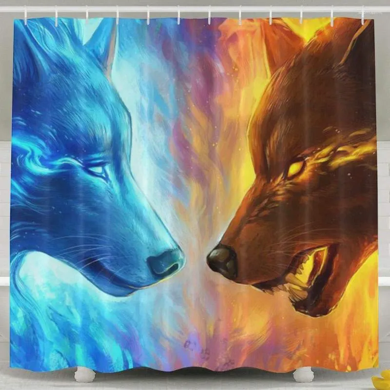 Duschgardiner Fire and Ice Wolf Curtain Waterproof Möge Resistant Polyester Fabric