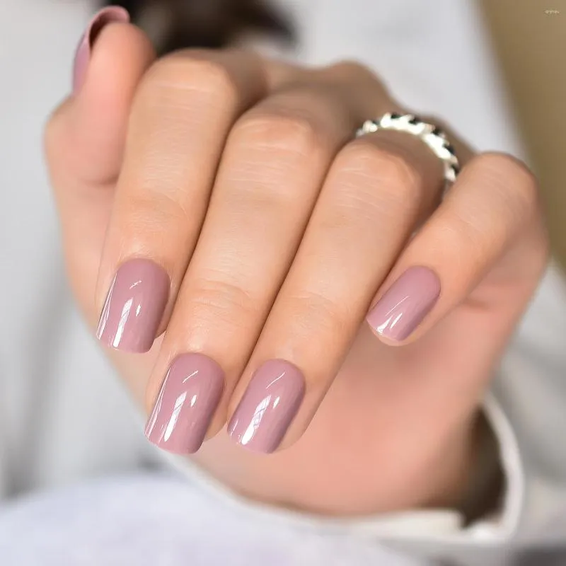 Unhas postiças prensadas em coral rosa nude curto quadrado falso | Cola decoração acrílica manicure presente para meninas mulheres 24 unidades