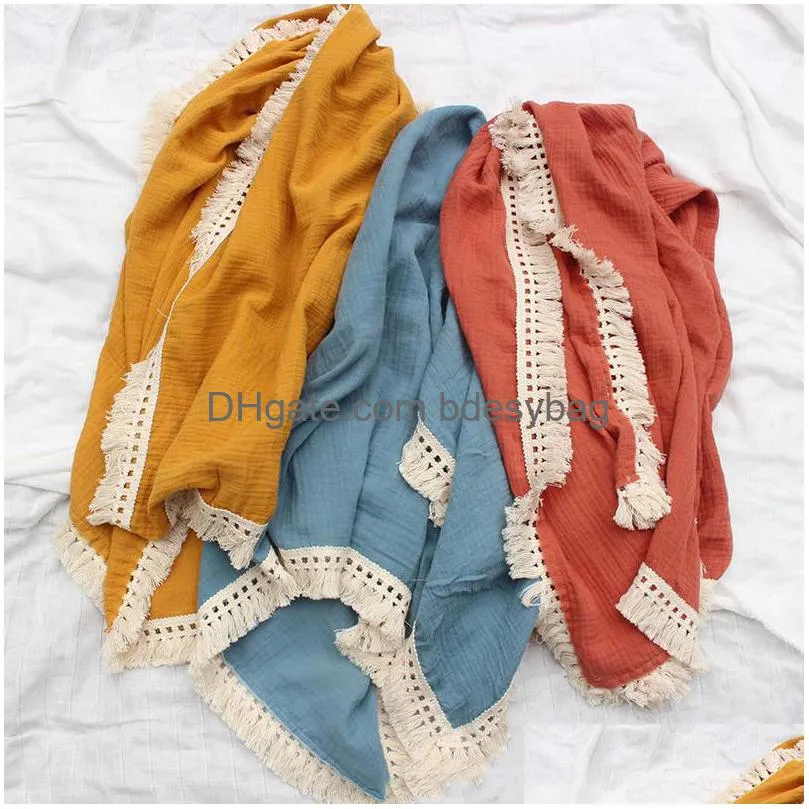 Bath Robe Infant Muslin Cotton Robes Baby Ddle Double Gaze Wrap Handduk Tassel filt Nyfödd sömn Sack barnvagn Er Play Mat Drop Del Dhasz