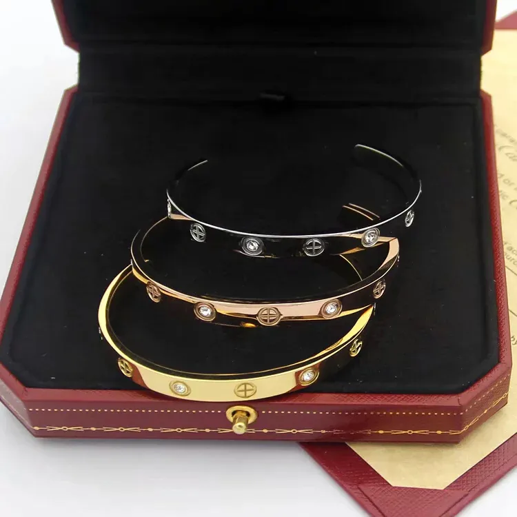 braccialetto di lusso braccialetto di fascino braccialetto di design donna acciaio al titanio intarsiato con diamanti braccialetto aperto braccialetto di marca gioielli per donna nave libera regalo di Natale