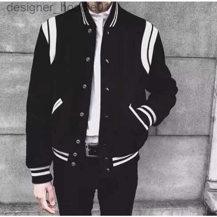 Damesjacks Ear Spring Baseball Jacket Men Loose High Street Hip Hop Trendy Couple Double White Strip Uniform L230916