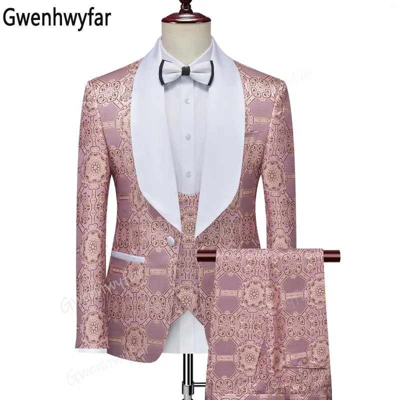 Ternos masculinos gwenhwyfar colorido elegante rosa para homens fino ajuste noivo padrinhos casamento smoking sob medida formal negócios blazer colete