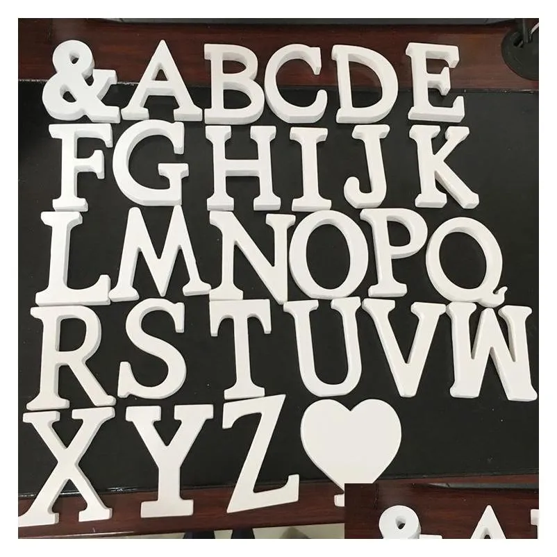 Decorazioni da parete Lettera in legno bianco Alfabeto inglese Fai da te Nome personalizzato Design Arte Artigianato In piedi Cuore Matrimonio Casa Consegna a domicilio Bab Dhvdc