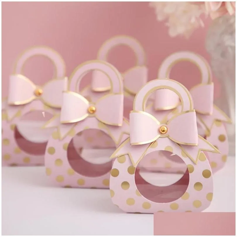 Cadeau cadeau 24pcs boîtes de faveurs fenêtre transparente boîte d'emballage de bonbons papier kraft avec poignée décor de chocolat drop livraison maison jardin festiv dhx3w