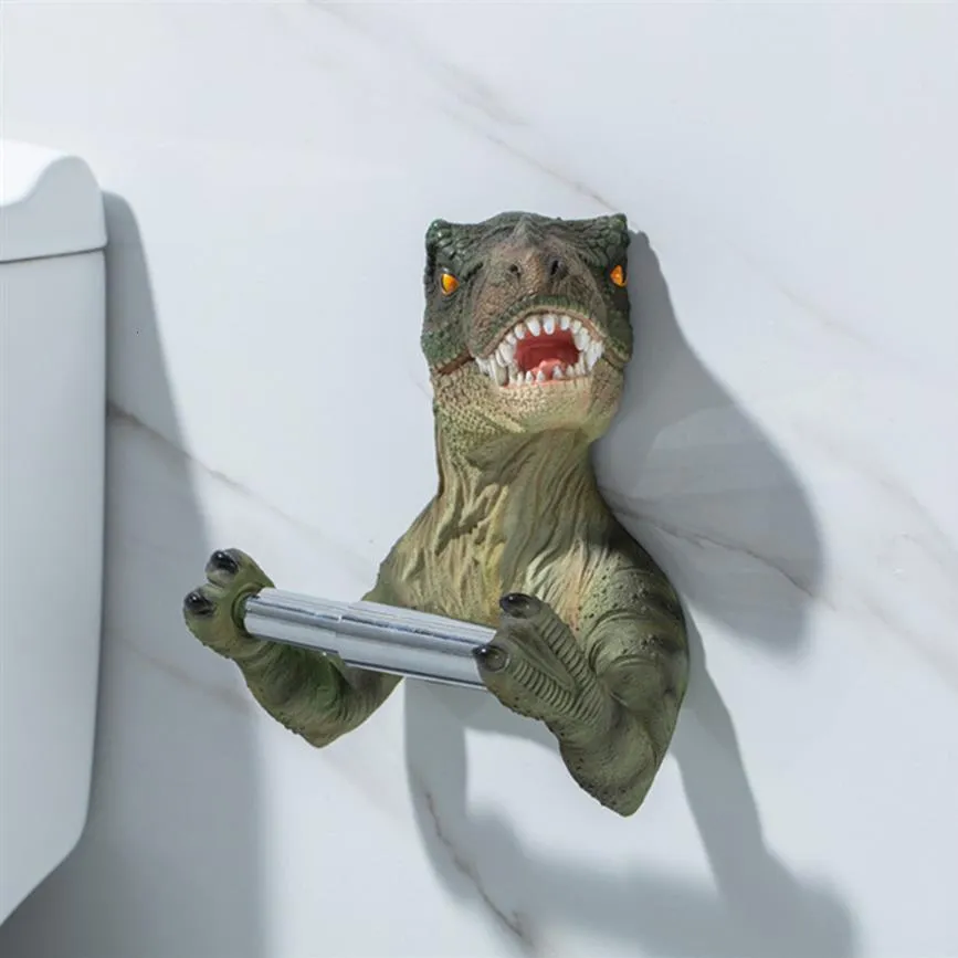 Toalettpappershållare Tissue Box Harts Wall Rack 3D Dinosaur Badrum Dekor Hylla Tillbehör 2212012970