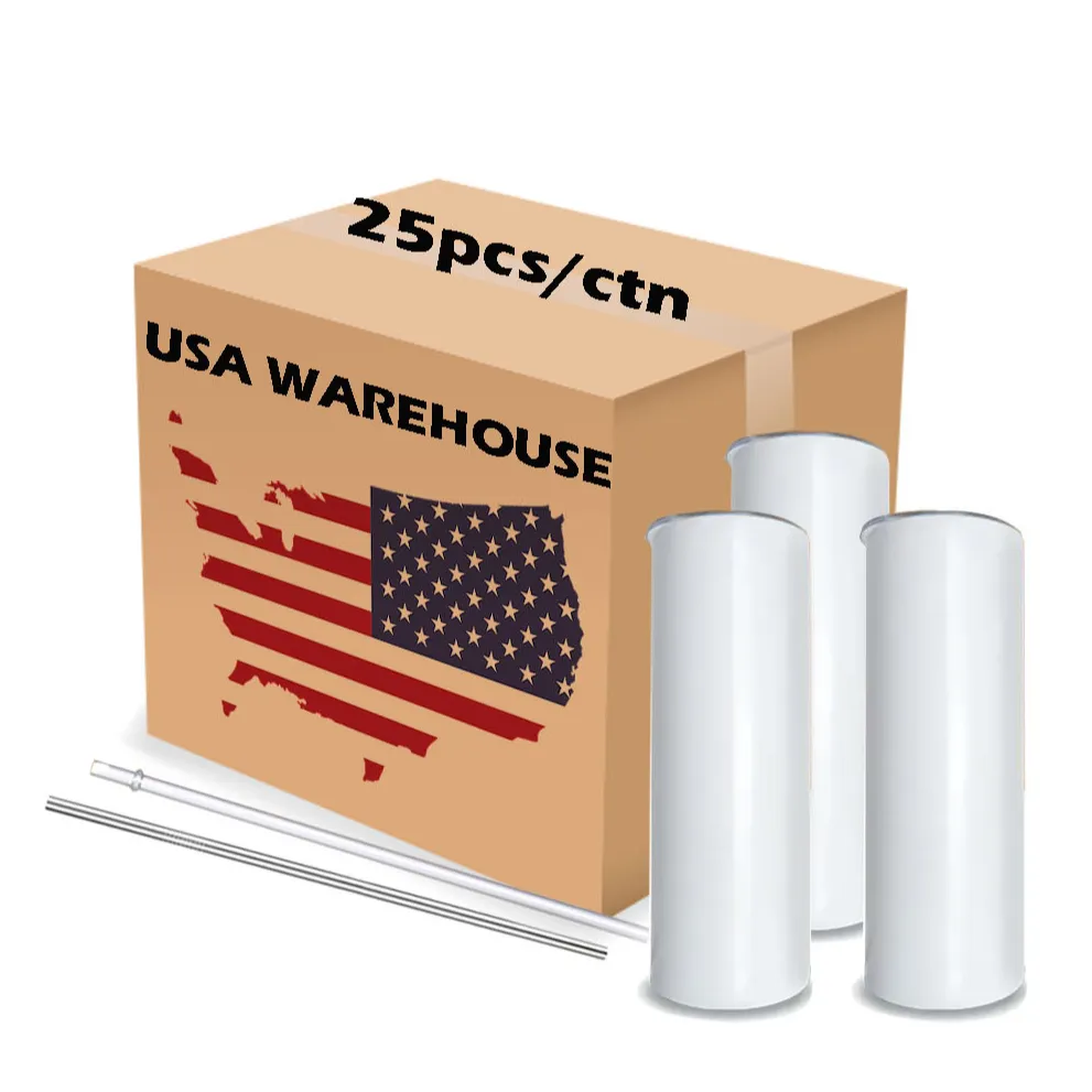 25pc/carton Wholesale USA Warehouse 20oz Sublimation Blanks Tumbler مستقيم مزدوج الجدار المقاوم للصدأ من الفولاذ المقاوم للصدأ مع قش plasitc والغطاء 916