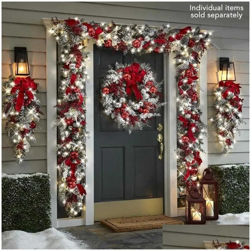 Flores decorativas grinaldas guirlanda de natal ao ar livre 2022 decorações de natal sinais casa jardim escritório varanda porta da frente pendurado guirlanda ye dhyou