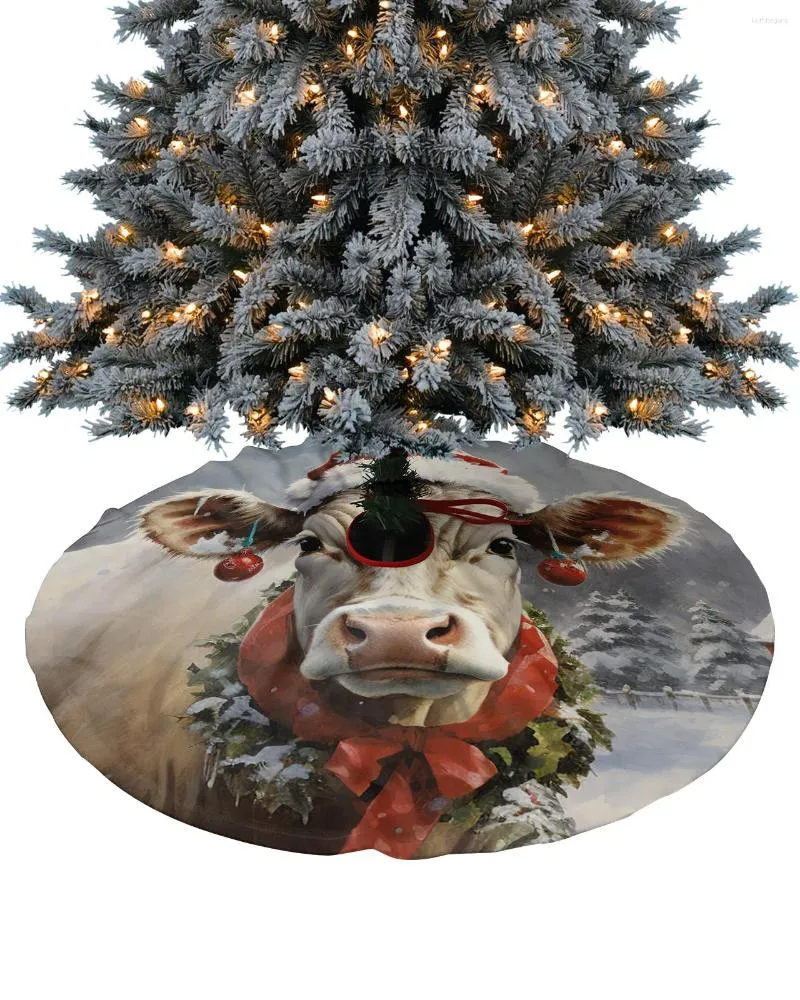 Decorazioni natalizie Snow Farm Cow Tree Gonna Base Cover Natale Tappetino per la casa