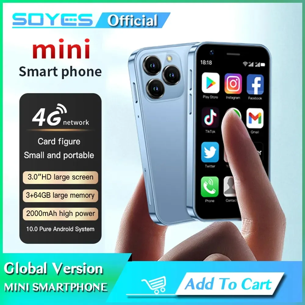 Original SOYES XS16 Mini 3.0 Inch Smart Cell Phone Unlocked 4G LTE 3GB RAM 64GB ROM Android 10.0 Quad Core 2000mAh Type C Dual SIM Cards Standby Small Mobile Phone