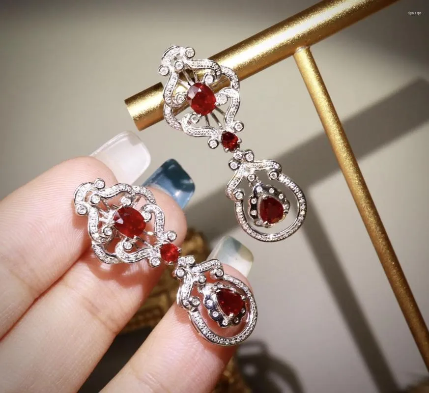 Dangle Earrings XHD430 Solid 18k Gold Nature Red Ruby 2.2ct Diamonds Drop For Women Fine Jewelry Birthday Presents