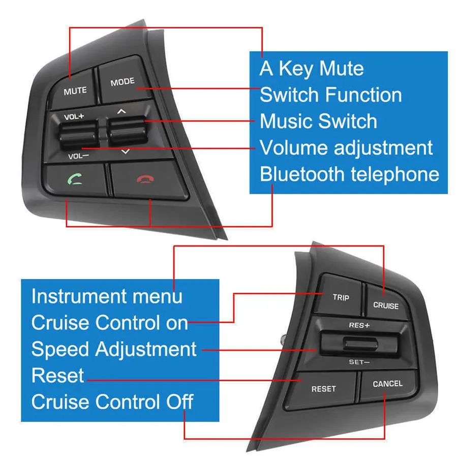 Botões do carro volante controle de cruzeiro botão volume remoto com cabos para hyundai ix25 creta 1 6l bluetooth switchs1974