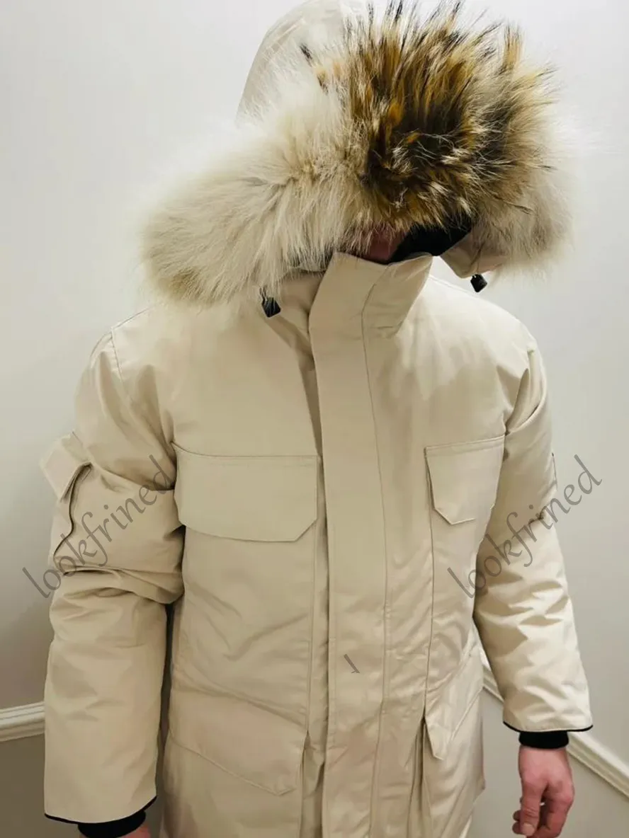 Manteau d'hiver en duvet d'oie de qualité supérieure pour hommes, parka imperméable, coupe-vent, tissu avancé, doudoune épaisse avec vraie fourrure de loup, garde au chaud