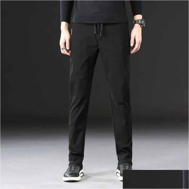 Heren Broeken Lente Herfst Mode Slim Fit Mannen Casual Rechte Jurk Elastische Zakelijke Broek Voor Man Maat 28-36 Drop Levering Kleding Dhqcp