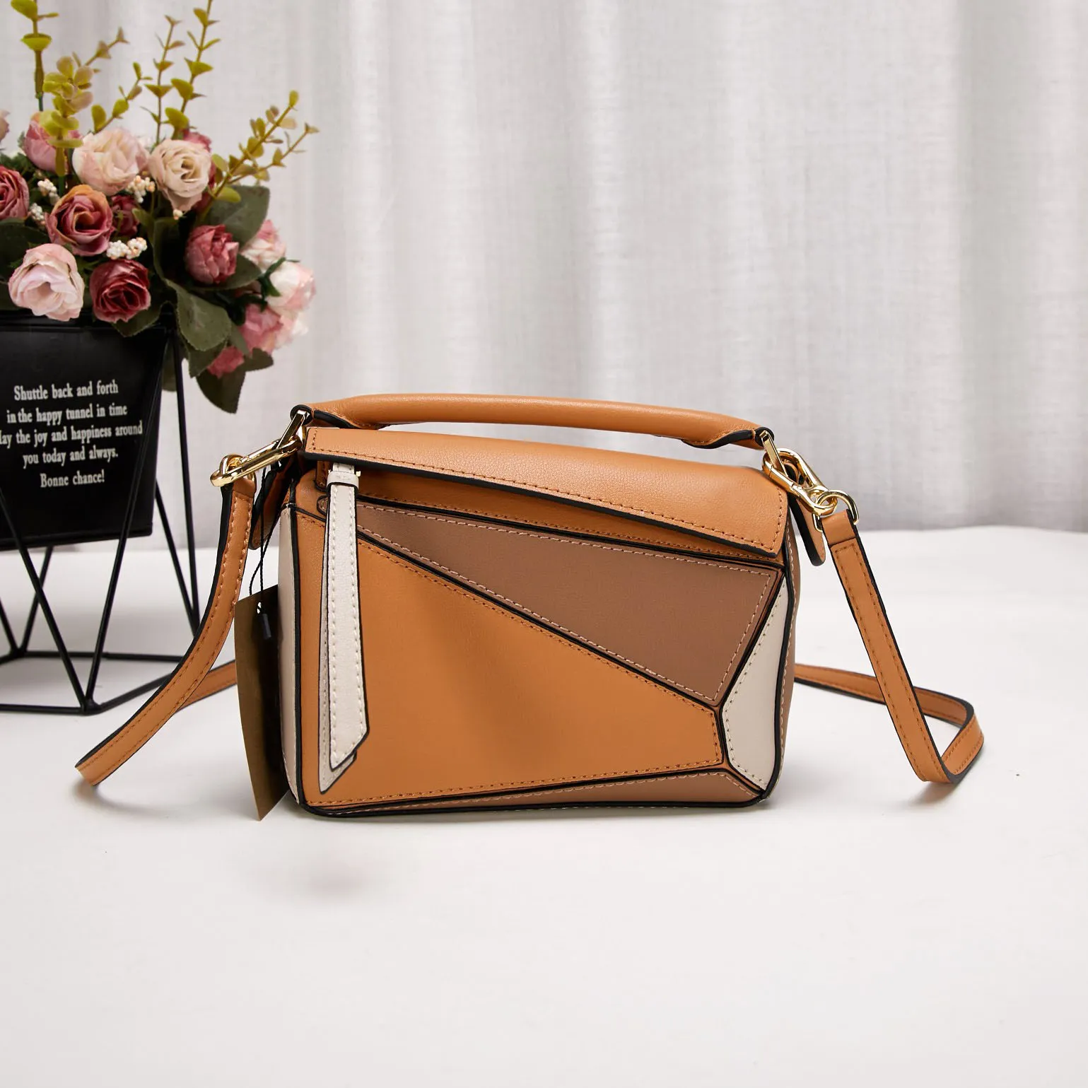 7a – sac de maquillage de styliste pour femmes, sac à bandoulière Puzzle géométrique, grande capacité, ouverture à fermeture éclair, sac en cuir