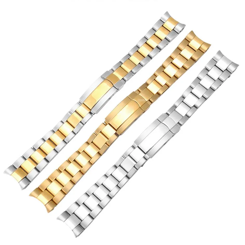 Jawoder Watchband 20mm الذهب الوسيط بيلد جديد رجال منحني نهاية الفولاذ المقاوم للصدأ سوار حزام حزام لرولكس غواصة 250D