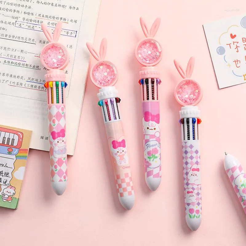 Colors Kawaii Ballpoint Pen Student Push Color Exam Office Multi-color Signature School Study Stationery Childrengift
