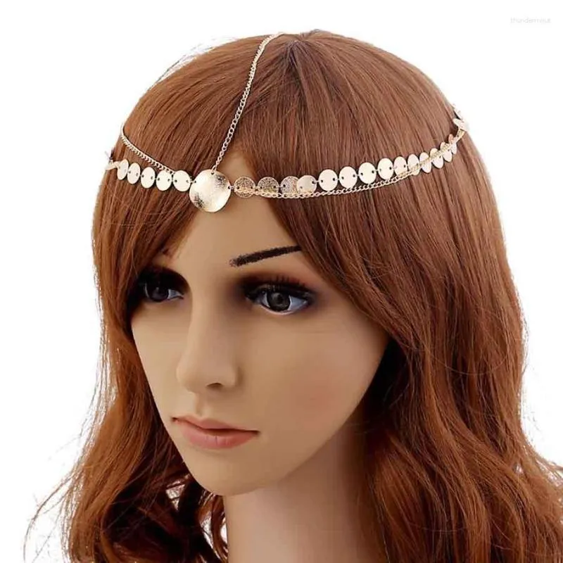 Hårklipp 2023 Fashion Head Chain Jewelry Trend Multilayer Gold Silver Long Tassel Crystal for Women Wedding Party
