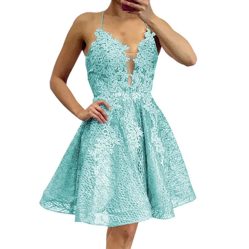 Halter A-Line Short Tulle Lace Homecoming Dress with Crystal Beaded  Applique and Lace-up Back Mini Cocktail Gown from Dhgate Homecoming Dresses  - price 74.18