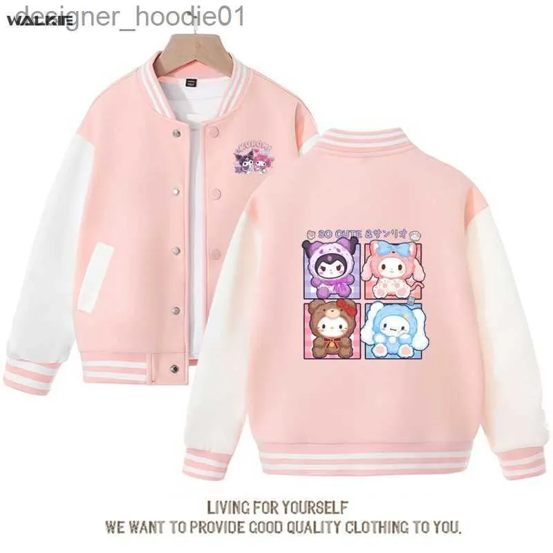 Damesjassen WALKIE Sanrios Kawaii Anime Kuromi My Melody Cinnamoroll Leuke Cartoon Honkbal Uniform Lente Herfst Kinderen Tops Casual Buitenjas Cadeau L230916