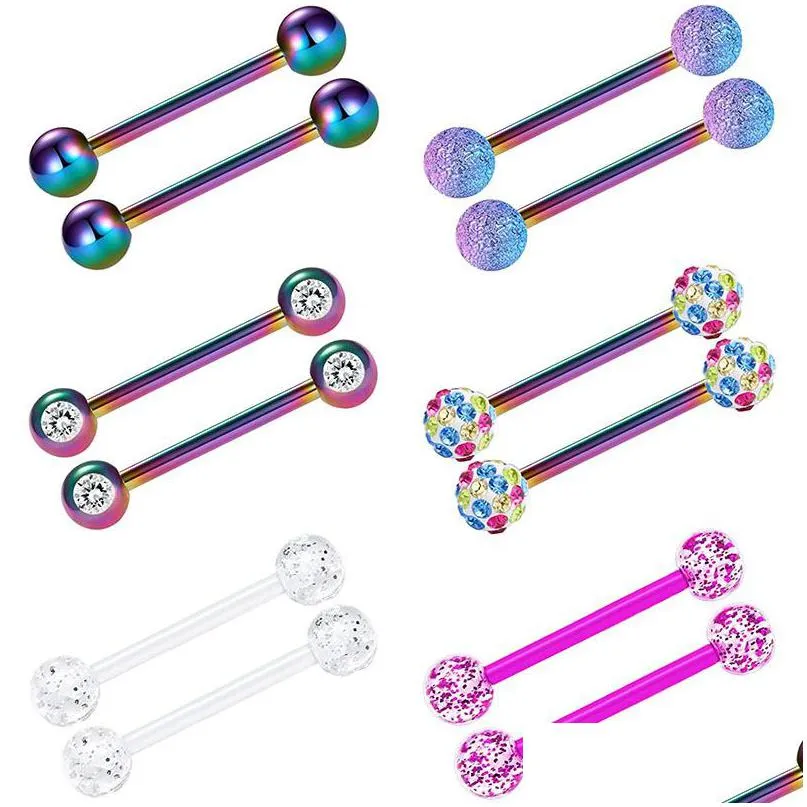 Tungringar Nipple Ring Surgical Steel Nipplerings Piercing Women Rainbow Skivs 14g 6 Par 1/2-9/16-5/8-3/4 Drop Deliver Dhgarden Dhbeg