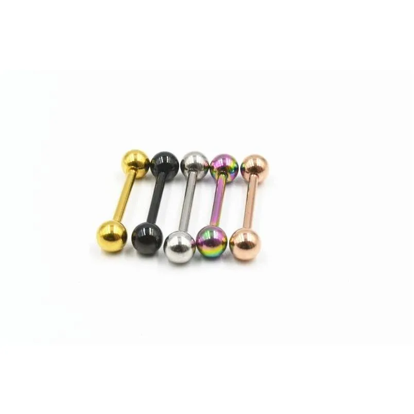 Tongue Rings 50Pcs Body Jewelry Surgical Steel Tongue/ Nipple Shiled Ring Bar 14G1.6Mmx12/14/16Mm Straight Barbells Drop Deli Dhgarden Dh0J2